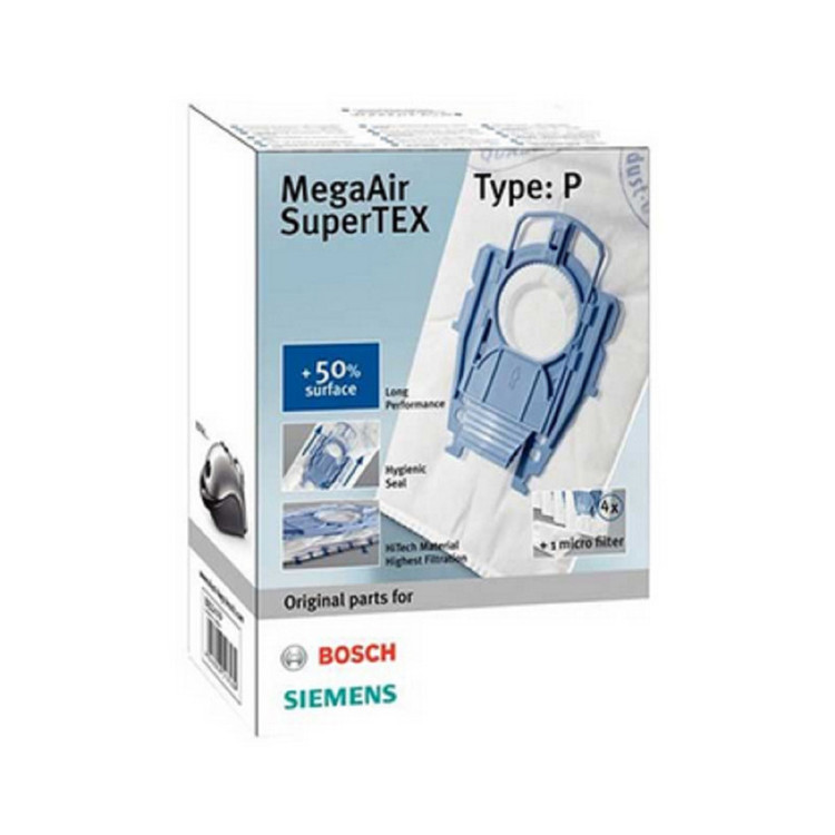 پاکت جاروبرقی زیمنس مدل MegaAir SuperTEX بسته 4 عددی مناسب برای جاروبرقی های سری P بوش و زیمنس